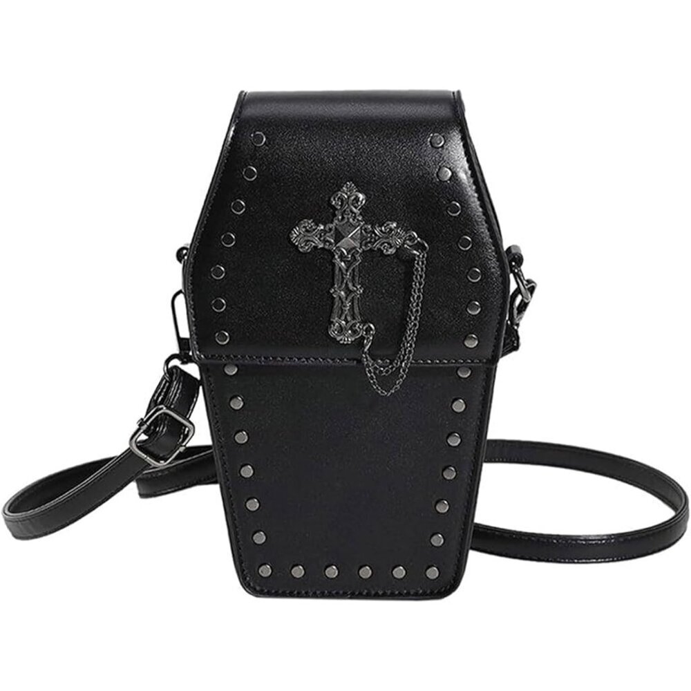 Gothic Cross Coffin Purse PU Leather Small Shoulder Bag Halloween Party